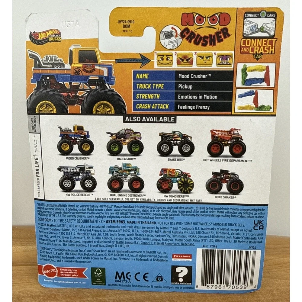 2026 Hot Wheels Monster Trucks SnakeBite, Mood Crusher, Bone Shaker, HW Police